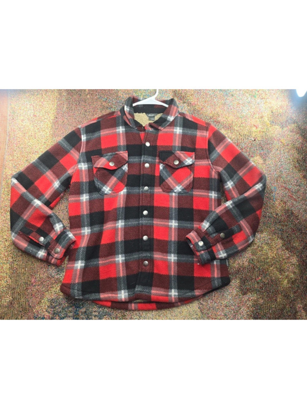 Eddie Bauer Kids Sherpa Lined Plaid Flannel Jacket 10/12 Red Black